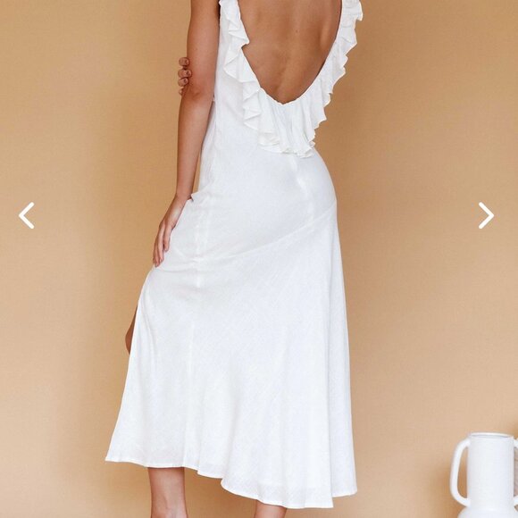 ALBA FRILL TRIM MIDI DRESS WHITE - Picture 3 of 3